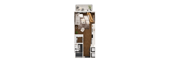 a floor plan of a small apartment with a bedroom and a bathroom