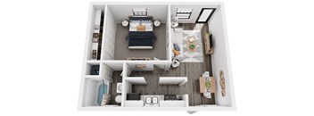 a 3d rendering of a bedroom with a bed