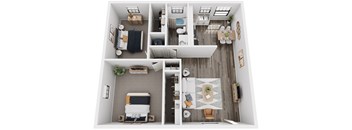 a 3d rendering of the floor plan of a bedroom