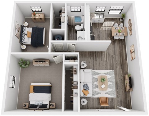 a 3d rendering of the floor plan of a bedroom