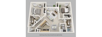 A 3D floor plan of a house with labeled rooms.