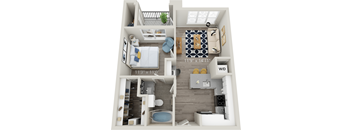 A1 - Luxury one bedroom apartment with living room kitchen bathroom with bathtub closet and patio with storage