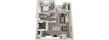 A10 - Luxury one bedroom apartment with living room kitchen with island bathroom with bathtub walk in closet and patio with storage