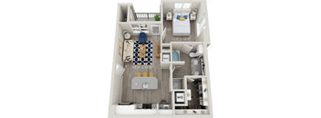 A2 - Luxury one bedroom apartment with living room kitchen bathroom with bathtub closet and patio with storage