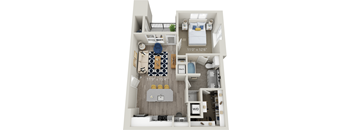 A3 - Luxury one bedroom apartment with living room kitchen bathroom with bathtub closet and patio with storage