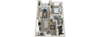 A4 - Luxury one bedroom apartment with living room kitchen with island bathroom with bathtub closet and patio with storage