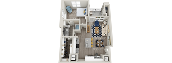 A5 - Luxury one bedroom apartment with living room kitchen with island bathroom with bathtub walk in closet and patio with storage