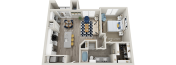 A8 - Luxury one bedroom apartment with living room kitchen with island bathroom with bathtub walk in closet and patio with storage