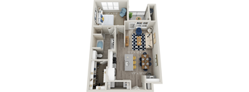 A9 - Luxury one bedroom apartment with living room kitchen with island laundry room bathroom with bathtub walk in closet and patio with storage