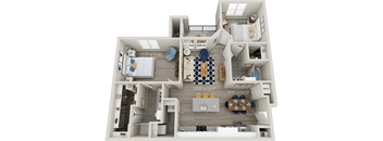 B1 - Luxury two bedroom apartment with living room kitchen with island laundry room two bathrooms with bathtub and shower walk in closet and patio with storage