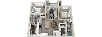 B2 - Luxury two bedroom apartment with living room kitchen with island laundry room two bathrooms with bathtub and shower walk in closet and patio with storage