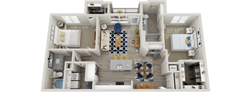 B5 - Luxury two bedroom apartment with living room kitchen with island laundry room two bathrooms with bathtub and shower walk in closet and patio with storage