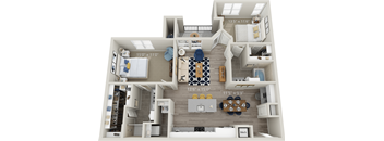 B6 - Luxury two bedroom apartment with living room kitchen with island laundry room two bathrooms with bathtub and shower walk in closet and patio with storage