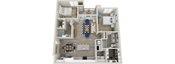 B8 - Luxury two bedroom apartment with living room kitchen with island laundry room two bathrooms with bathtub and shower walk in closet and patio with storage