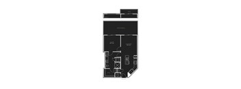 A black and white floor plan of a house with a living room, dining room, kitchen, and bathroom.