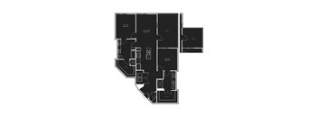 A black and white image of a house floor plan with labeled rooms.