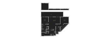 A floor plan of a house with two bedrooms, a living room, a kitchen, a bathroom, and an entry.