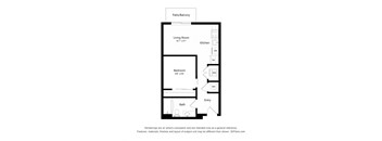 A drawing of a house with a living room, kitchen, bathroom and bedroom.