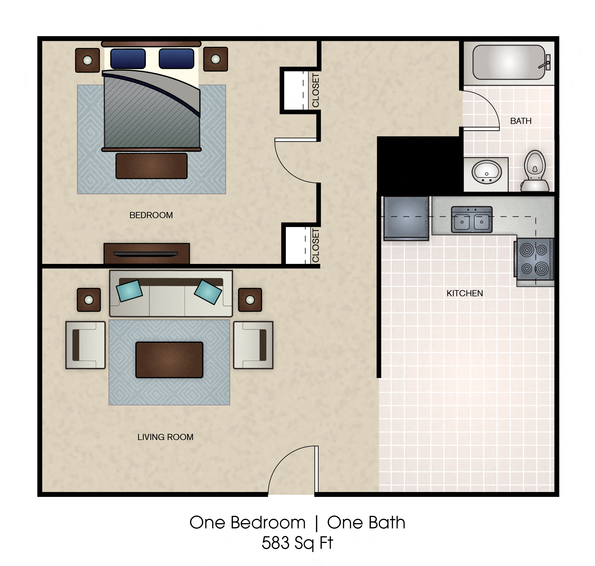 1 Bedroom/1 Bathroom Floor Plan
