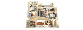 a 3d floor plan of a house with bedrooms and a living room