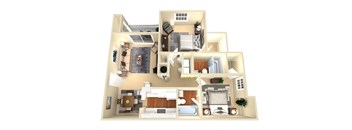 3D Floorplan of a 2 bedroom apartment in Conyers ga