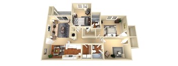 3D Floorplan of a 2 bedroom apartment in Conyers ga
