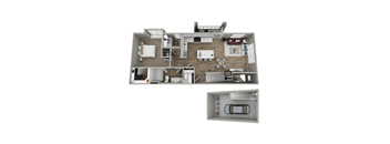 A floor plan of a house with a garage.