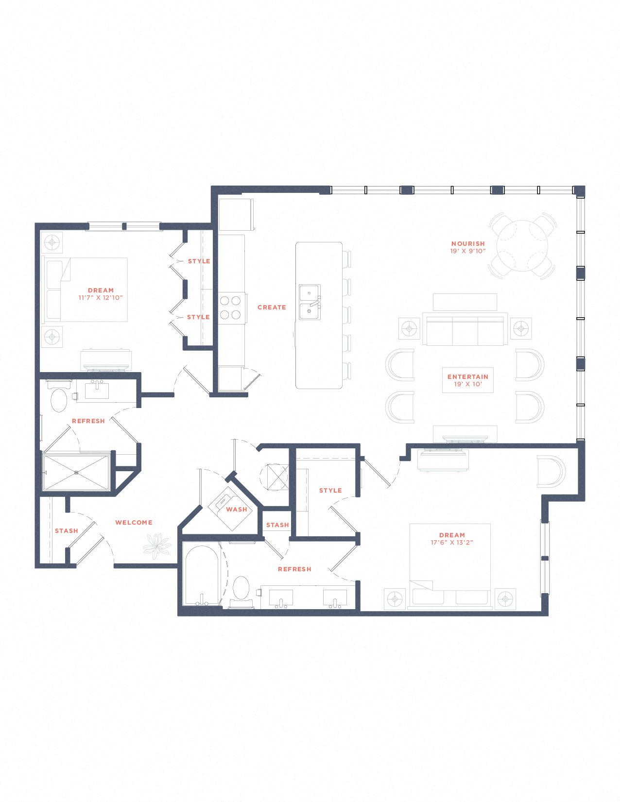 A floor plan of a house with labeled rooms such as "DINING" and "BATH".