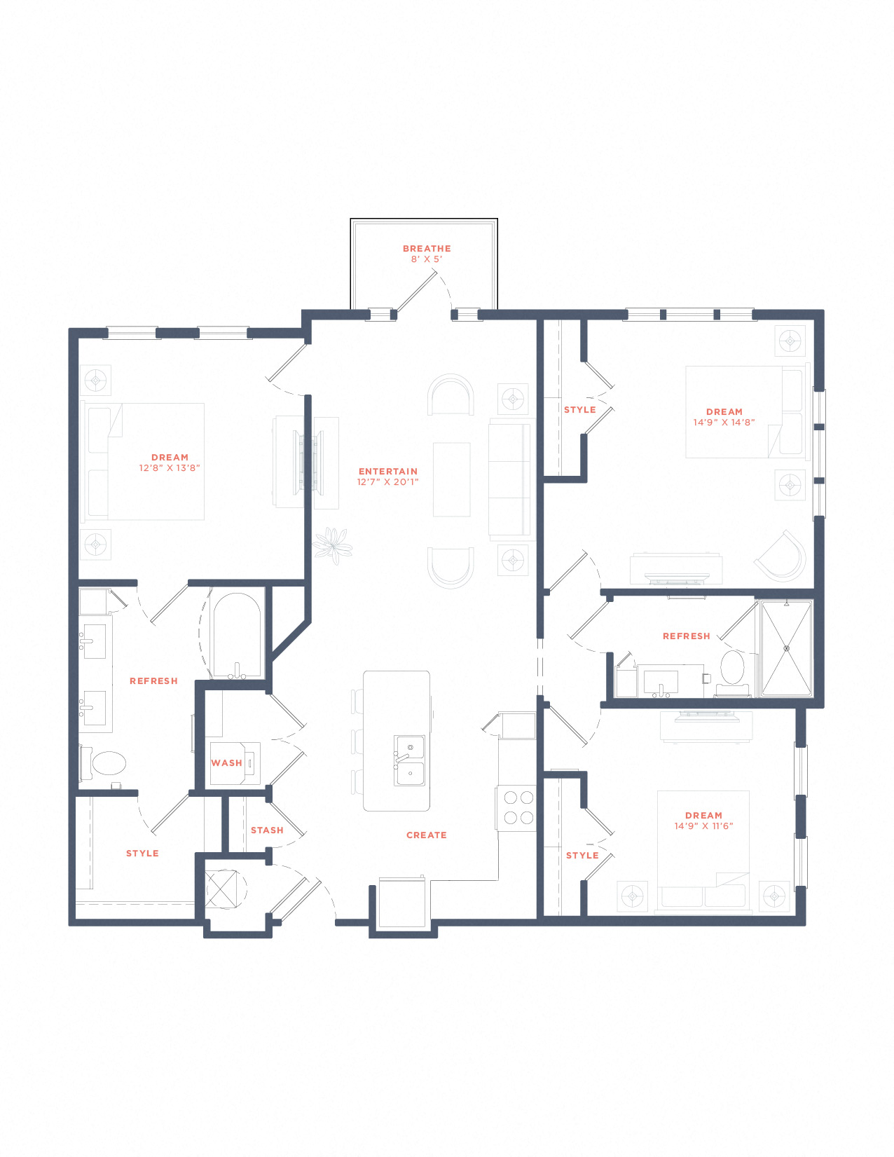 A floor plan of a house with labeled rooms such as