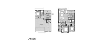 A floor plan of a house with two bedrooms and a garage.