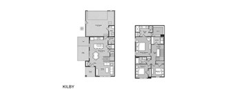 A floor plan of a home with two bedrooms and a garage.
