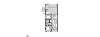 A floor plan of a house with a garage, two bedrooms, a living room, a kitchen, a bathroom, and a laundry room.