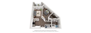 a 3d floor plan of a 1 bedroom apartment