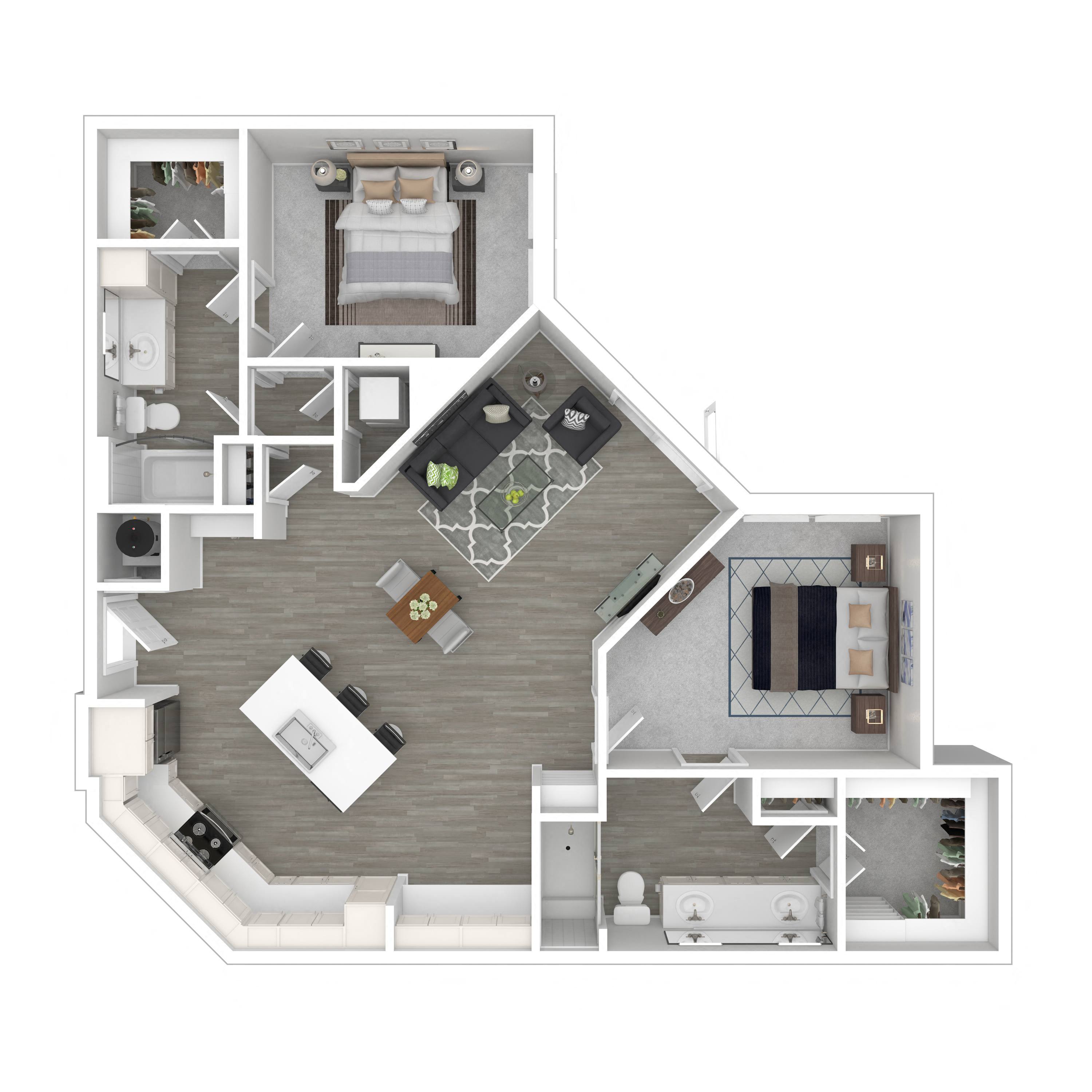 a floor plan of a bedroom apartment with a bathroom and a living room
