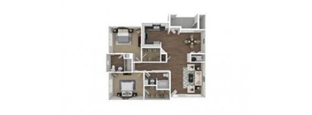 A floor plan of a house with a kitchen, living room, and two bedrooms.