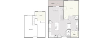 A floor plan of a two-story house with a balcony, living room, dining room, kitchen, bathroom, and closet.