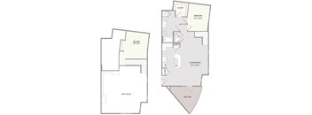 A floor plan shows a bedroom, a pantry, and a living/dining area.