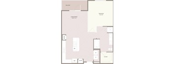 A floor plan of a home with a living room, dining room, bedroom, pantry, and closet.