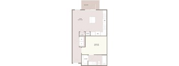 A floor plan of an apartment with a living room, bedroom, and pantry.