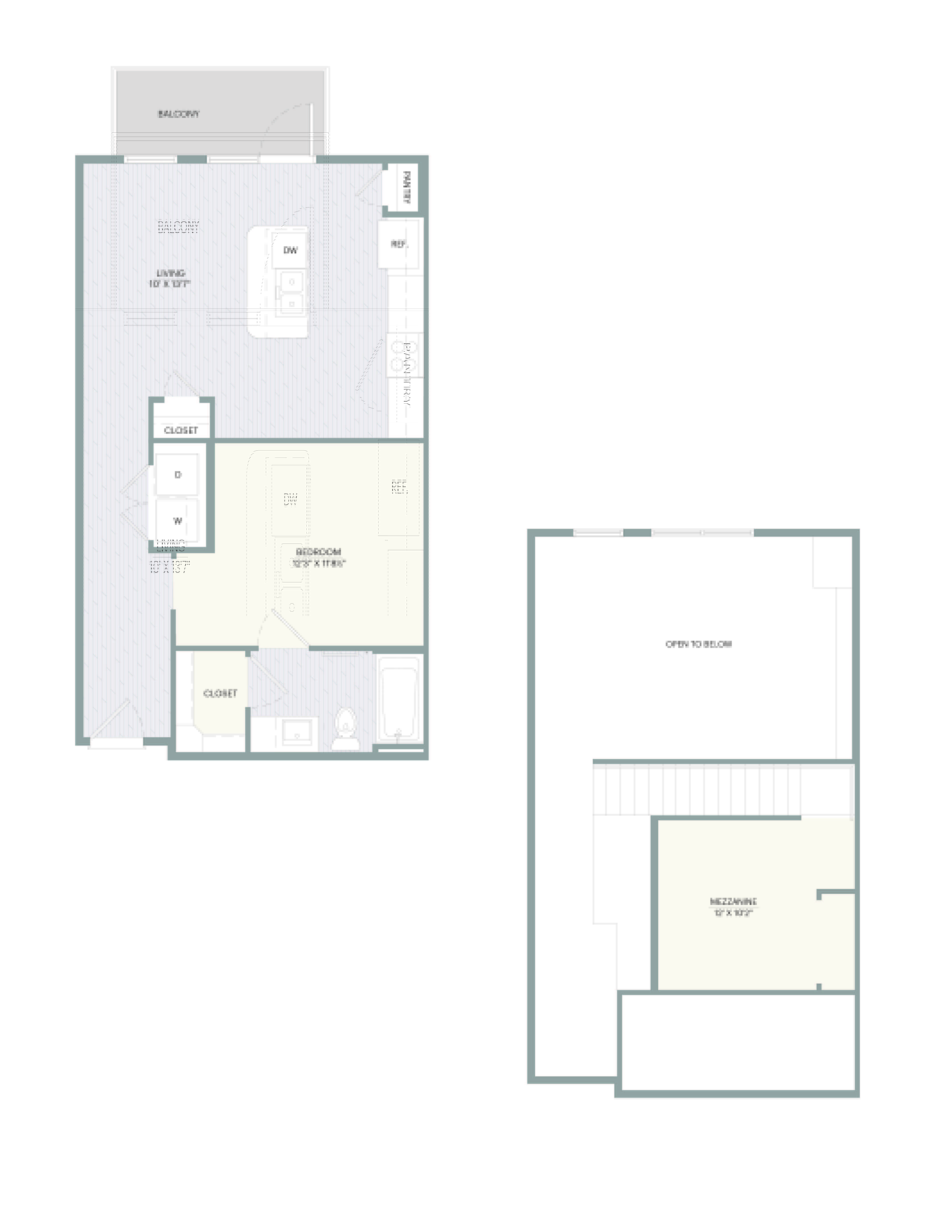 A floor plan of a house with a balcony, two bedrooms, and a bathroom.