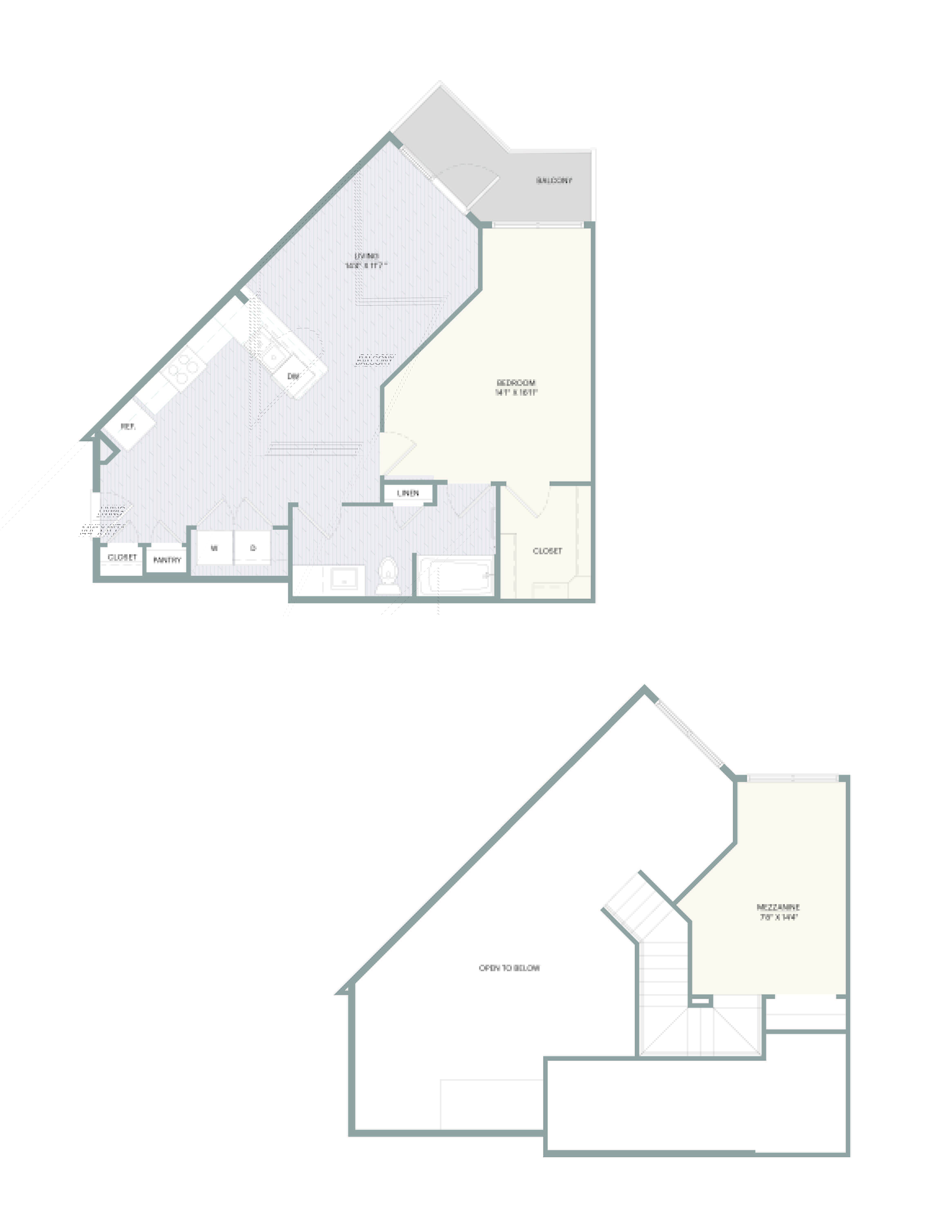 A floor plan of a two-story house with a living room, dining room, kitchen, and two bathrooms.