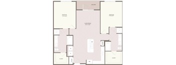 A floor plan of a house with two bedrooms, a living room, and two closets.