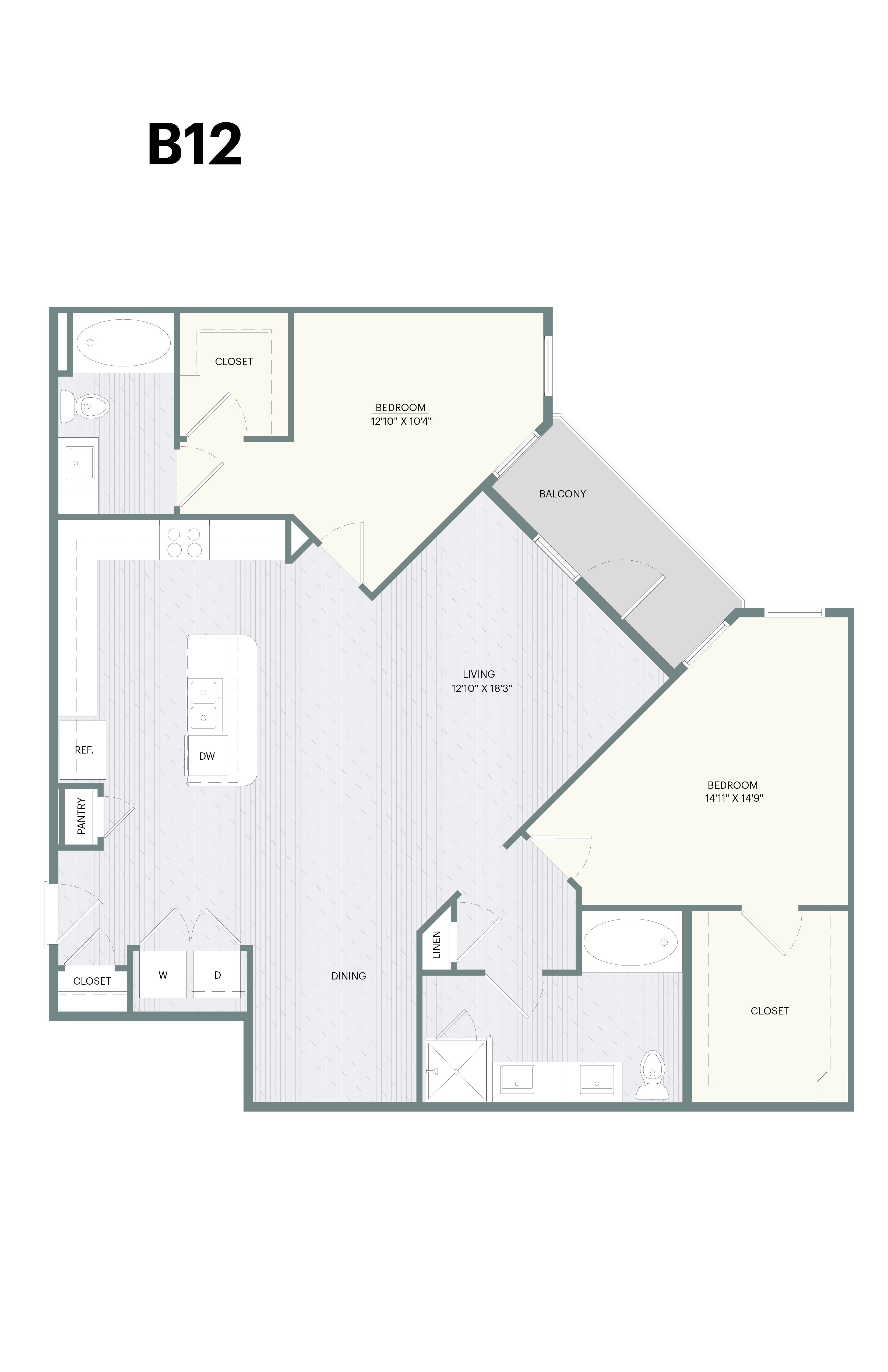 A floor plan of a building with rooms labeled B12.