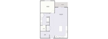 A floor plan of an apartment with a bedroom, living room, study, and closet.