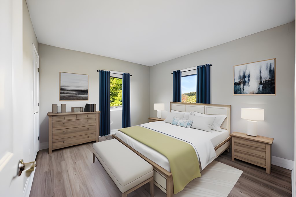 a bedroom with a bed and a dresser and a window