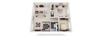 a 3d floor plan of a house with furniture and a balcony