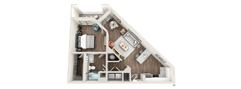 A detailed 3D floor plan of a house showing all rooms and furniture layout.
