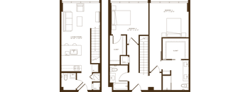 A floor plan of a two-bedroom apartment with a living room and closet.