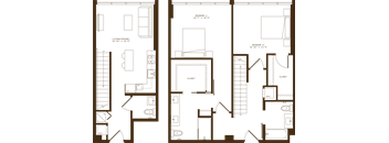 A floor plan of a building with three bedrooms and an elevator.