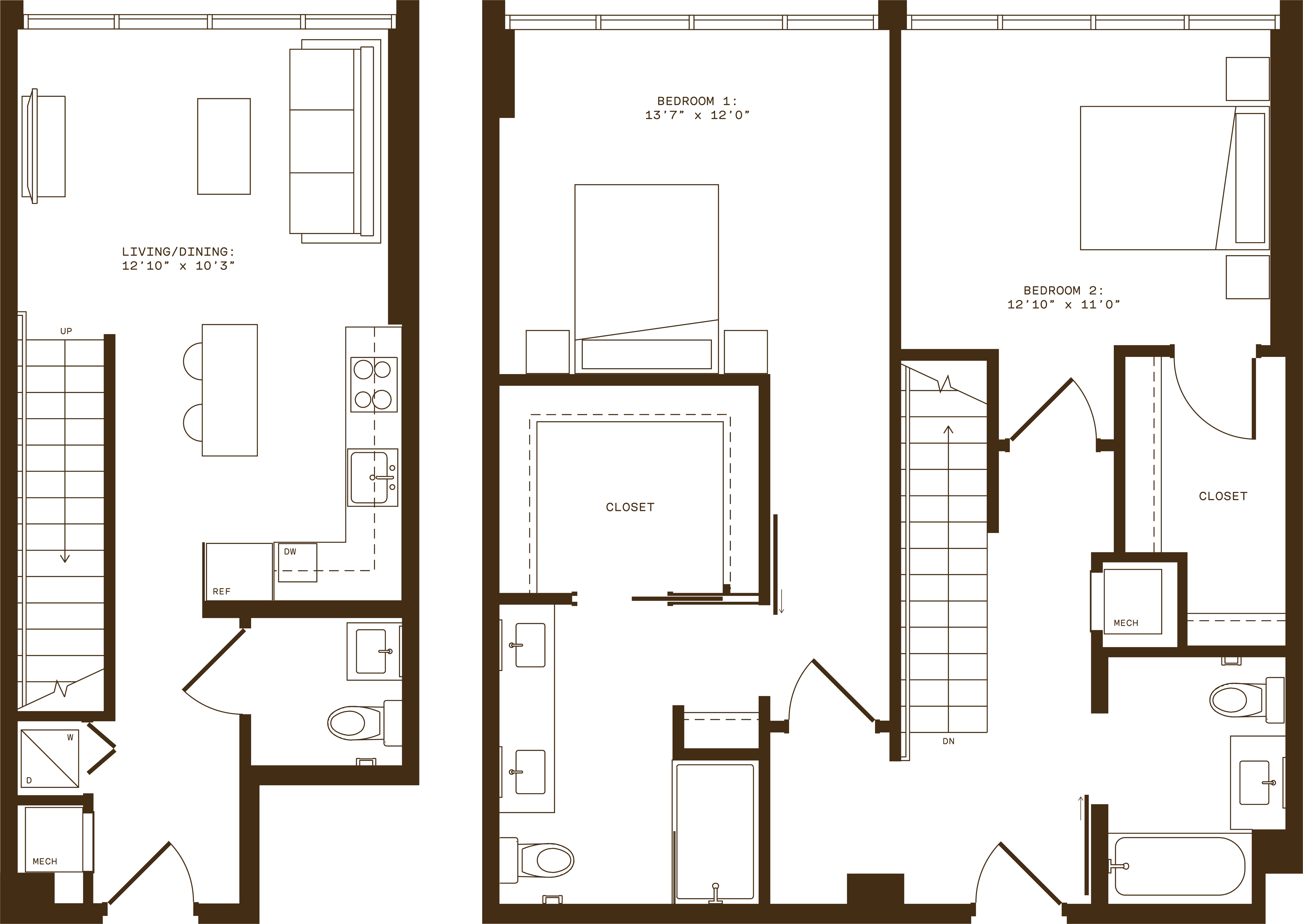 A floor plan of a building with three bedrooms and an elevator.